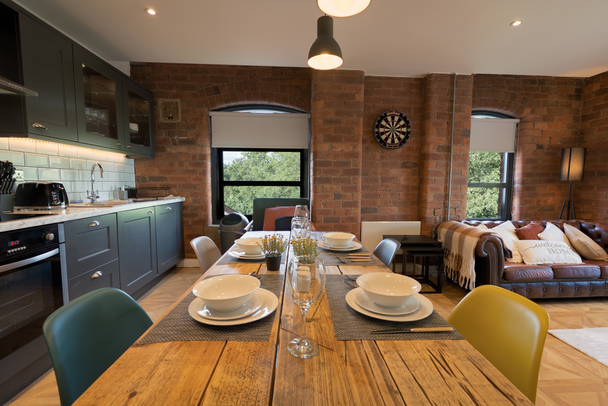 Open-plan kitchen, dining and living area